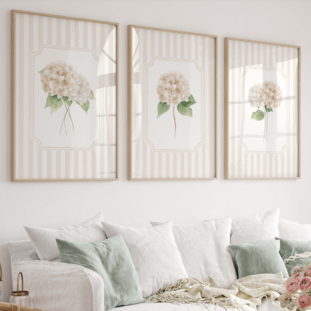 Beige hydrangea printable wall art set of 6 neutral botanical prints for living room and bedroom decor
