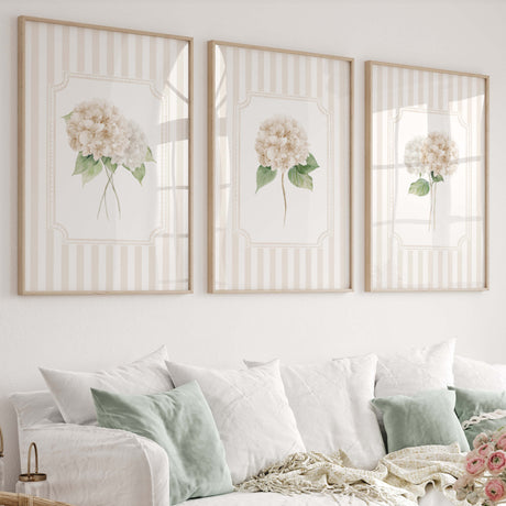 Beige hydrangea printable wall art set of 6 neutral botanical prints for living room and bedroom decor