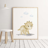 Watercolor yellow dinosaur printable for girls nursery wall decor.