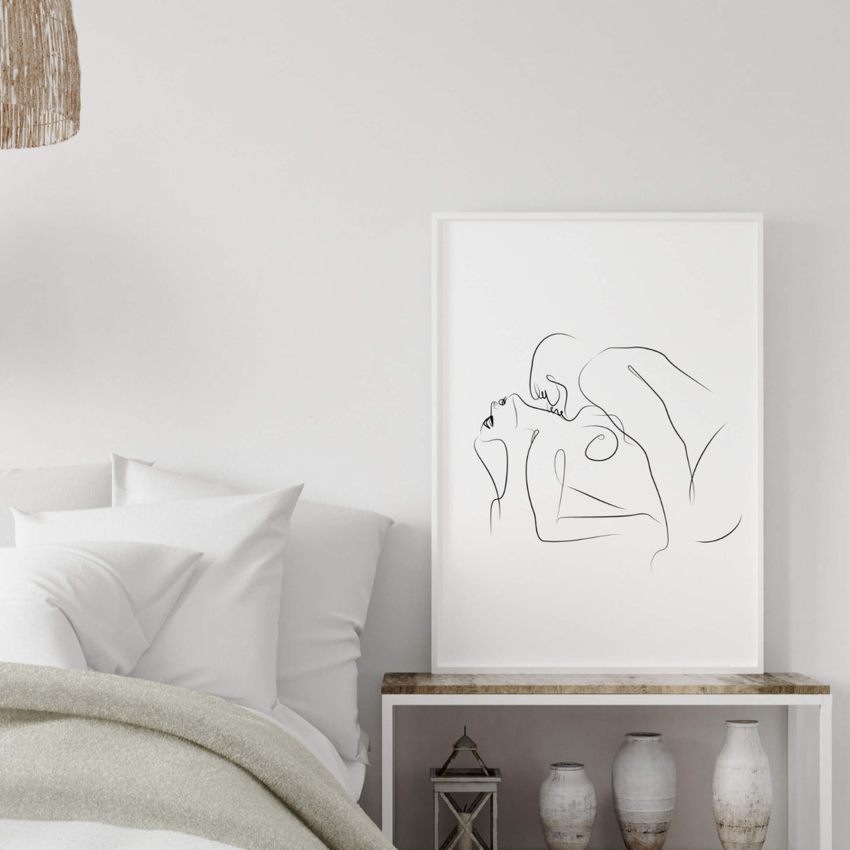 Nude couple line art for minimalist home decor, bedroom, living room decor, erotic home decor.