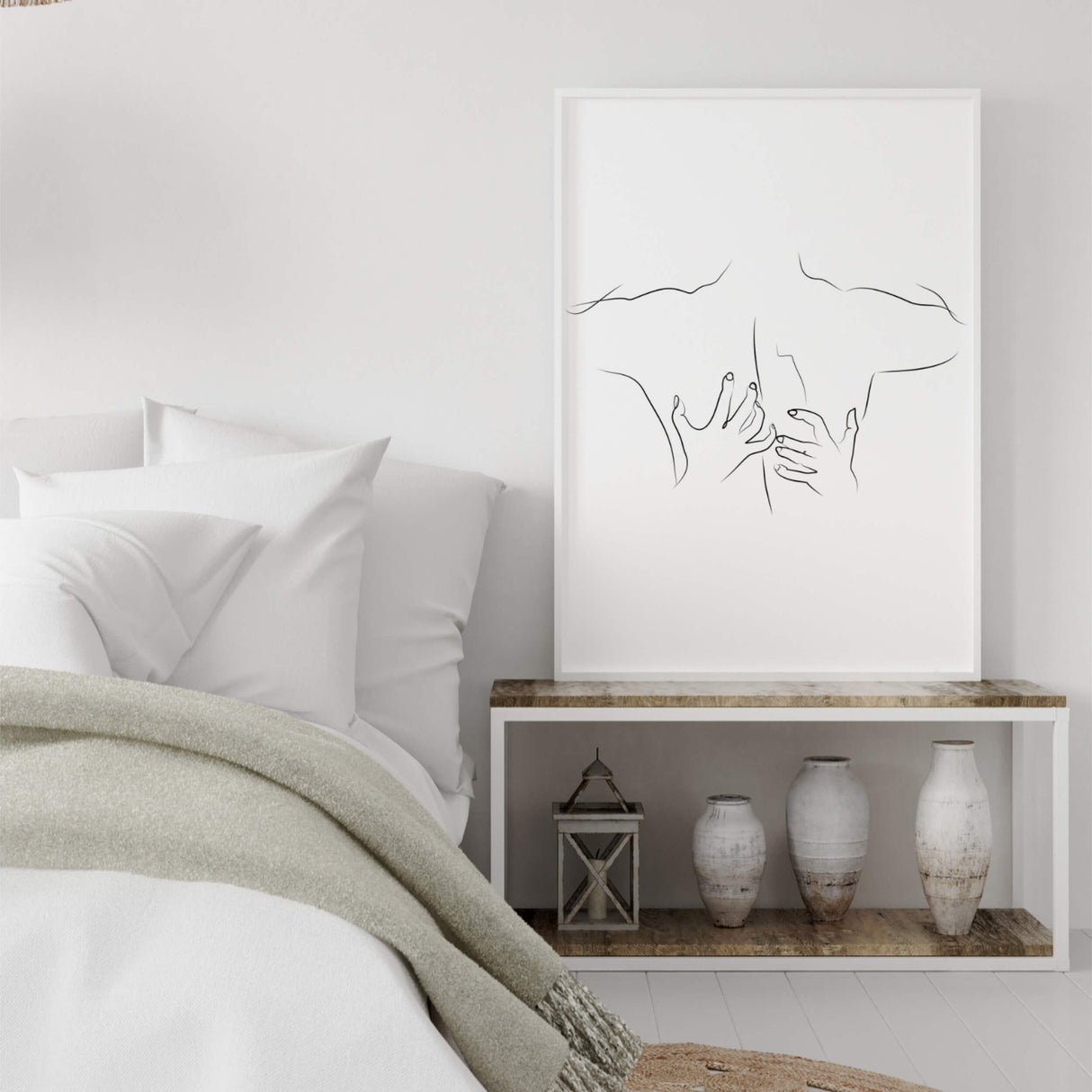 Couple silhouette erotic line art poster for black and white minimalist home decor, bedroom decor, living room decor.