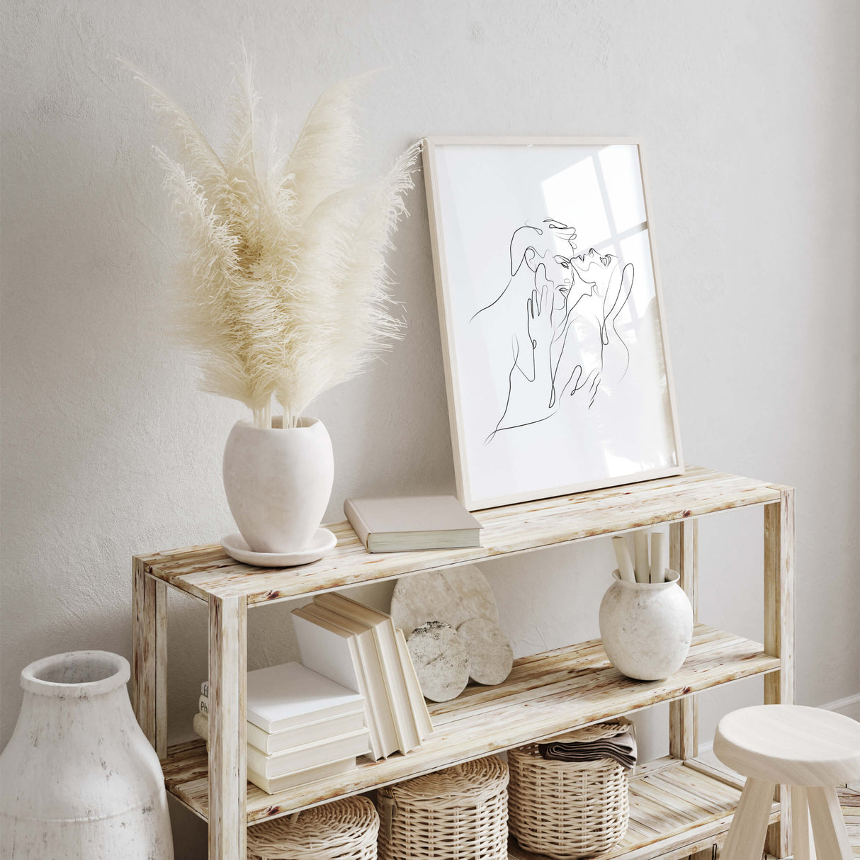 Black and white erotic print for elegant white home decor.