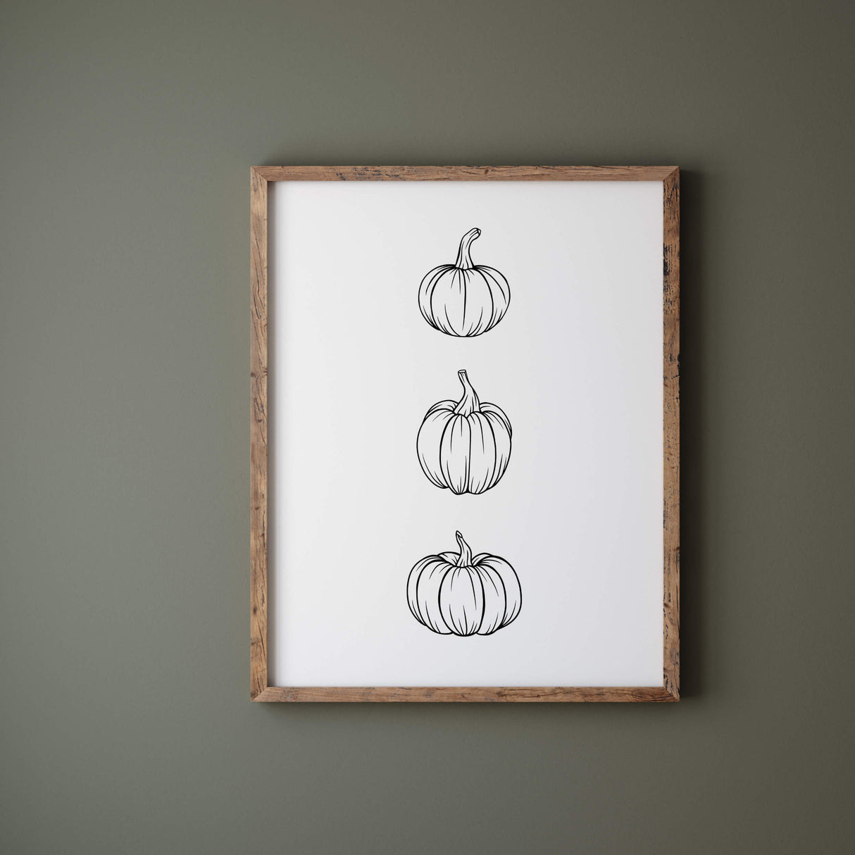 Line art fall print with pumpkins for minimalist autumn home decor.