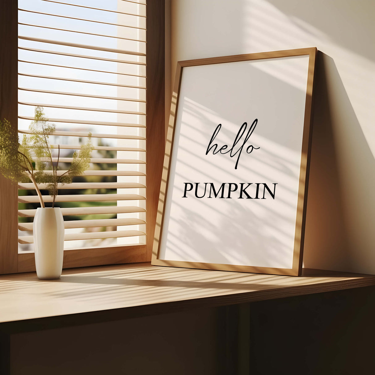 Hello pumpkin quote printable for minimalist autumn home decor.