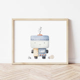 Set of 3 watercolor robot printable for boys room decor, toddler room decor, robot nursery decor.