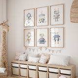 Watercolor robot printable for toddler room decor, baby boys room decor.
