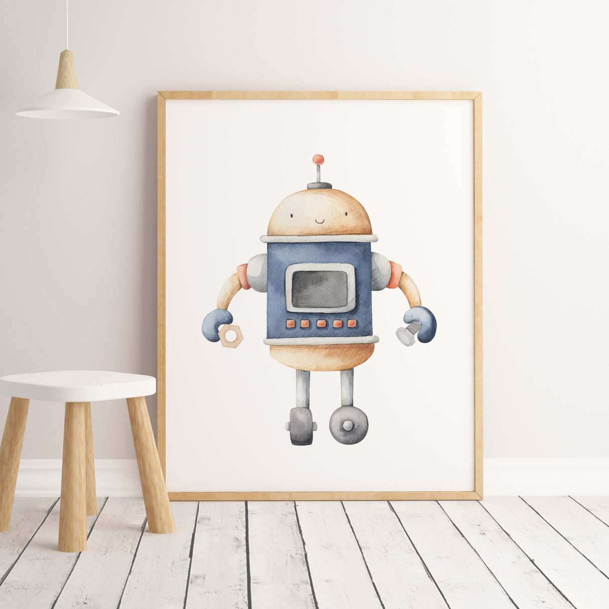 Robot Nursery Prints - Blue Gray - Set of 7