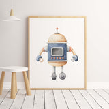 Robot Nursery Prints - Blue Gray - Set of 7