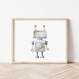 Robot Nursery Prints - Blue Gray - Horizontal - Set of 3