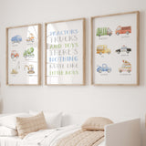 Tractors trucks and toys printable wall art set for boys room nursery decor digital download.