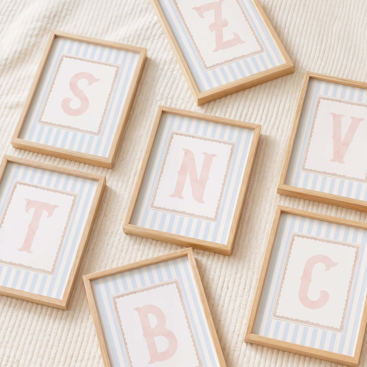 Vintage style pink monogram printable for baby girl bedroom wall decor