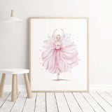 Watercolor pink ballerina dancing print for girls nursery decor.