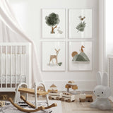 Watercolor boho woodland print for boho gender neutral nursery decor.