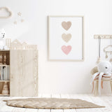 Watercolor hearts printable with beige, brown and pink heart for valentine's day decor, girls room decor. love home decor, romantic home decor, beige, brown, pink nursery decor.
