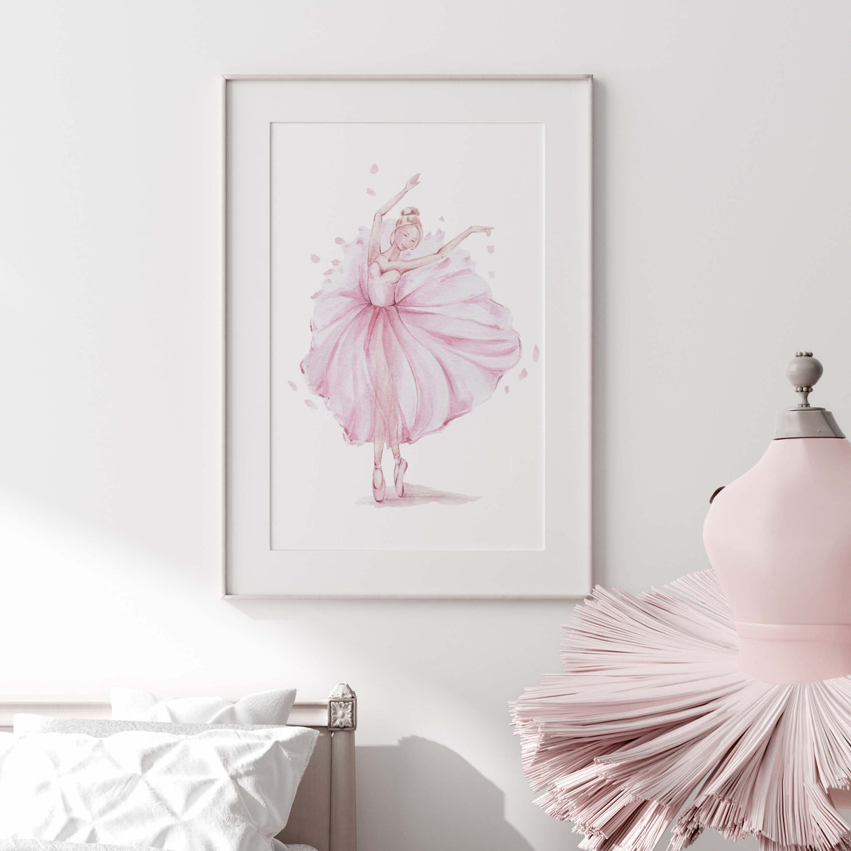 Ballett print with pink ballerina dancing for pink home decor and women room decor.