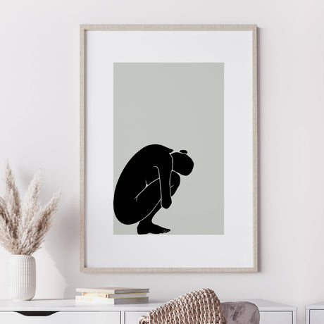 Abstract woman line art with sage green background print for minimalist home decor, sage green home decor.