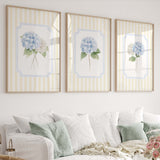 Yellow striped hydrangea wall art printable set of 6 blue and white floral botanical prints