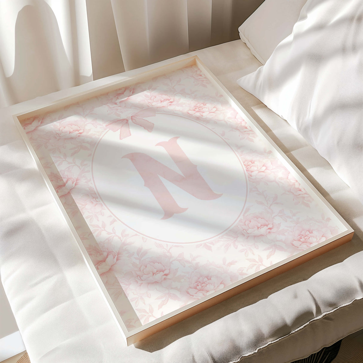 Shabby chic pink floral initial printable for girl’s bedroom digital wall art A–Z letters