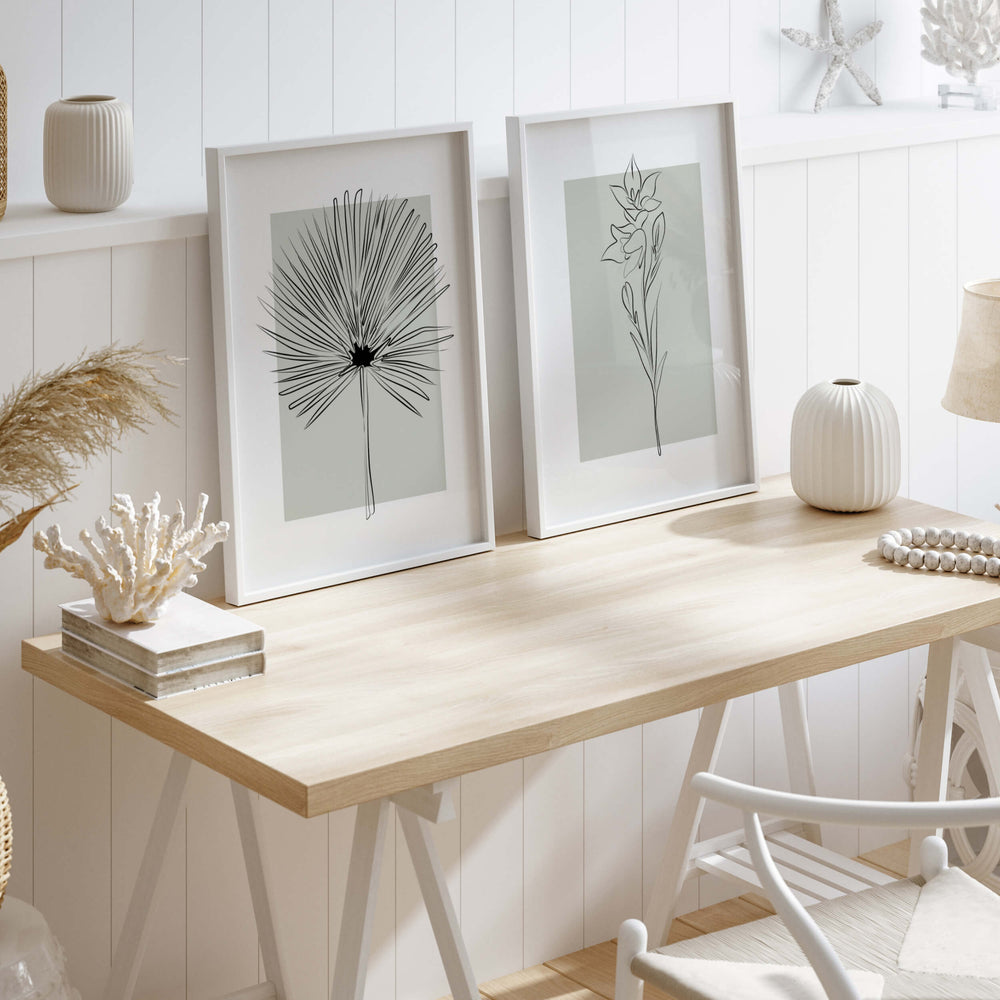 Abstract flower line art printable with sage green background for neutral home decor, abstract home decor, modern home decor, scandinavian home decor, beige home decor, white home decor.