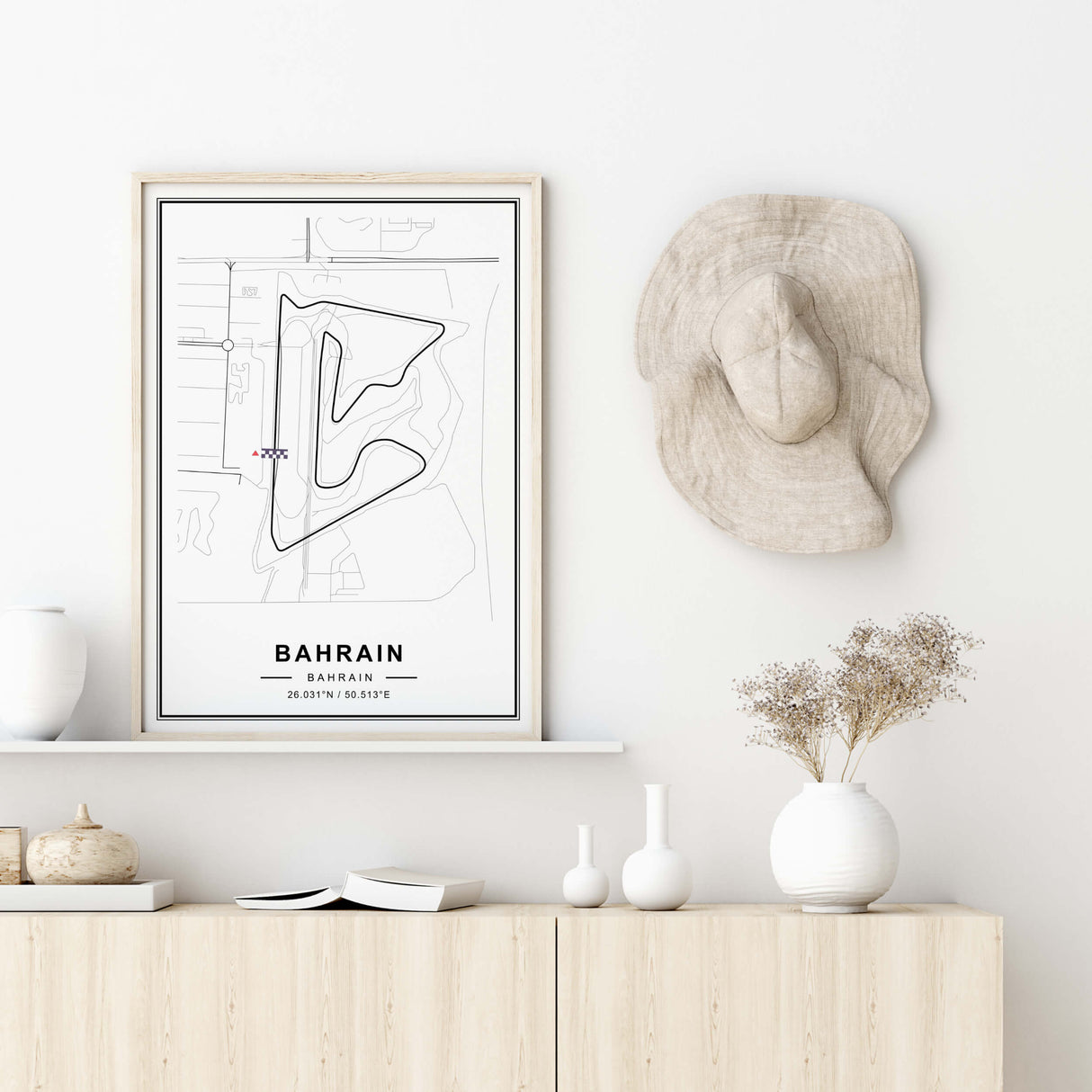 Bahrain F1 circuit map print for living room, office and bedroom decor.