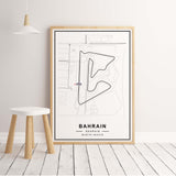 Bahrain F1 circuit map poster for Formula1 home decor