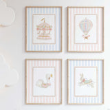 Pastel carousel printable nursery wall art with pink and blue stripes