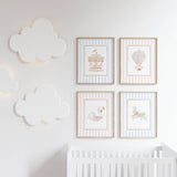 Baby room decor set with carousel, hot air balloon, swan and bunny printable art