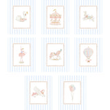 Blue striped nursery monogram print with soft pink letter for kids room