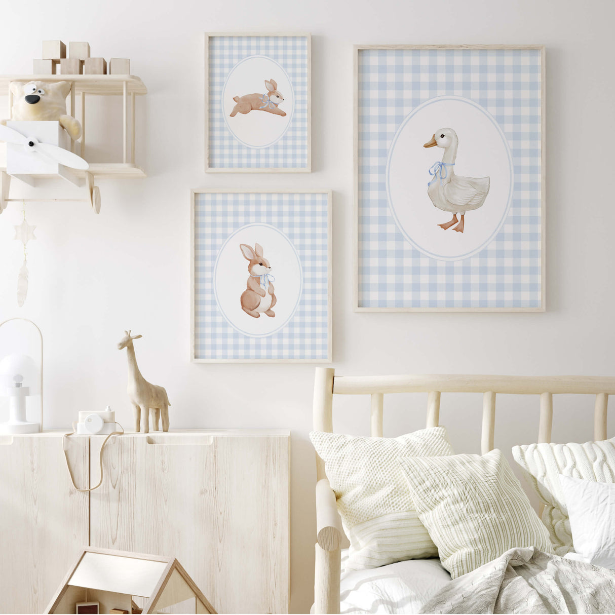 Printable animal art for boys nursery in vintage cottagecore style
