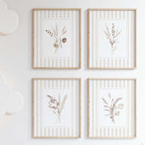 Set of 4 beige dried flower printables with striped background for nursery

