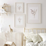 Digital wall art set of beige floral illustrations with subtle stripe frames

