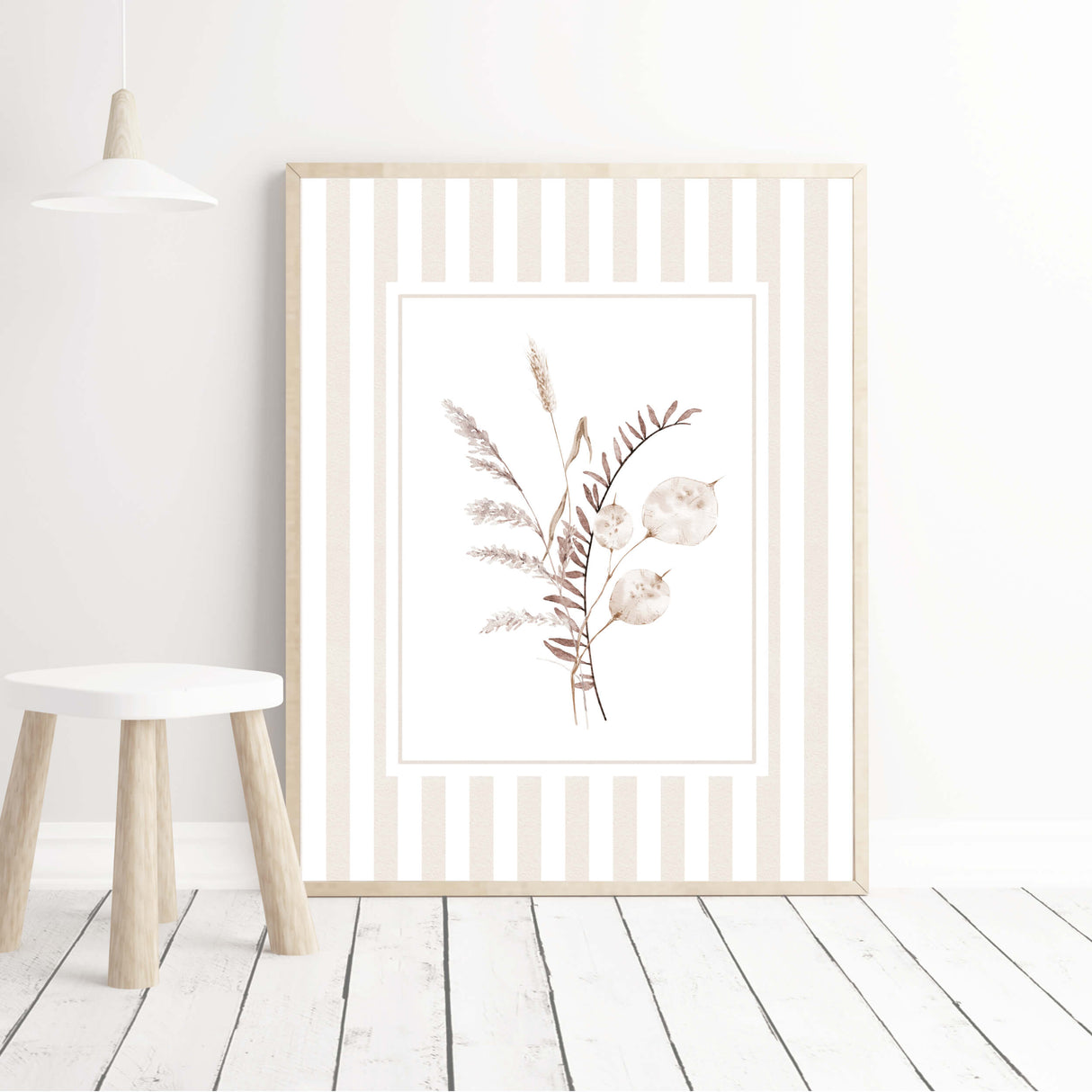 Printable dried wildflower wall decor in soft neutral tones

