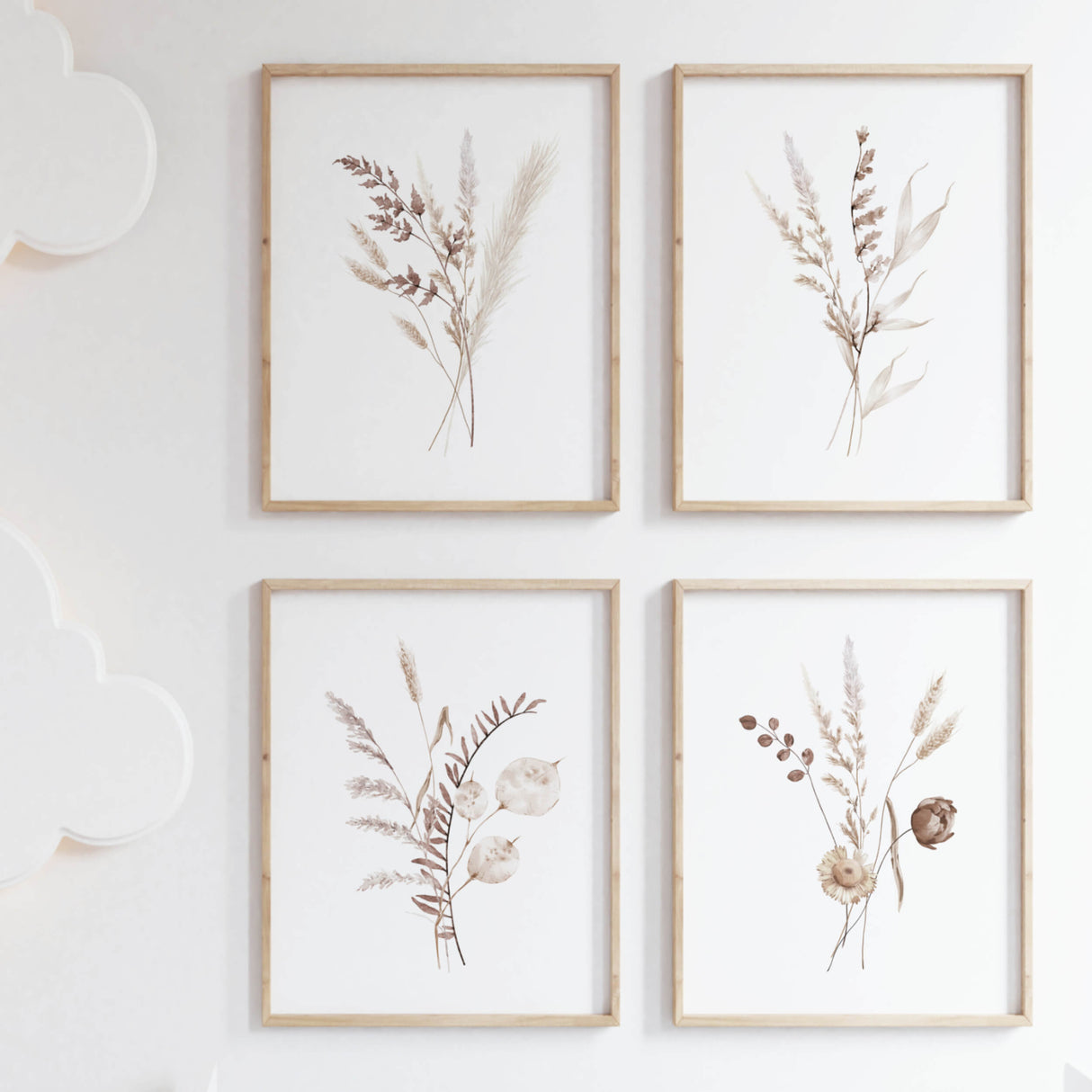 Beige and brown dried flower wall art set of 4 printable posters