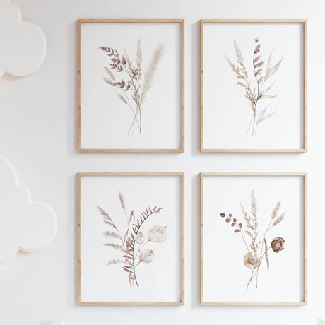 Beige and brown dried flower wall art set of 4 printable posters