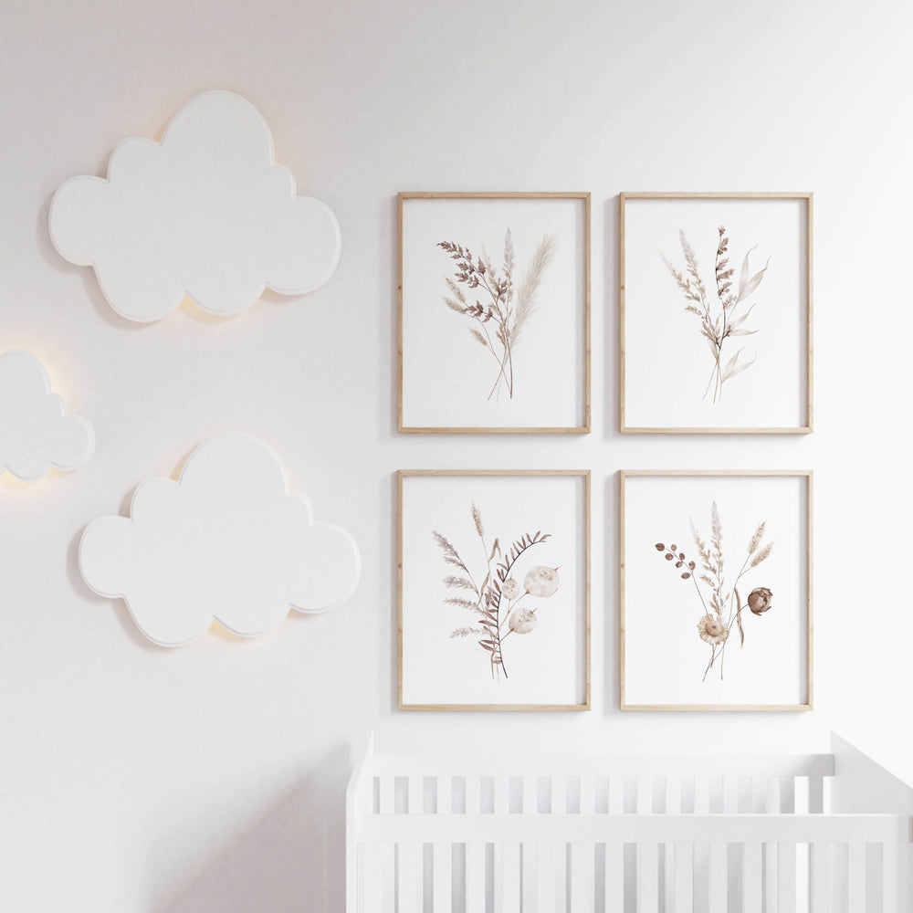 Neutral wildflower digital prints perfect for nursery or bedroom

