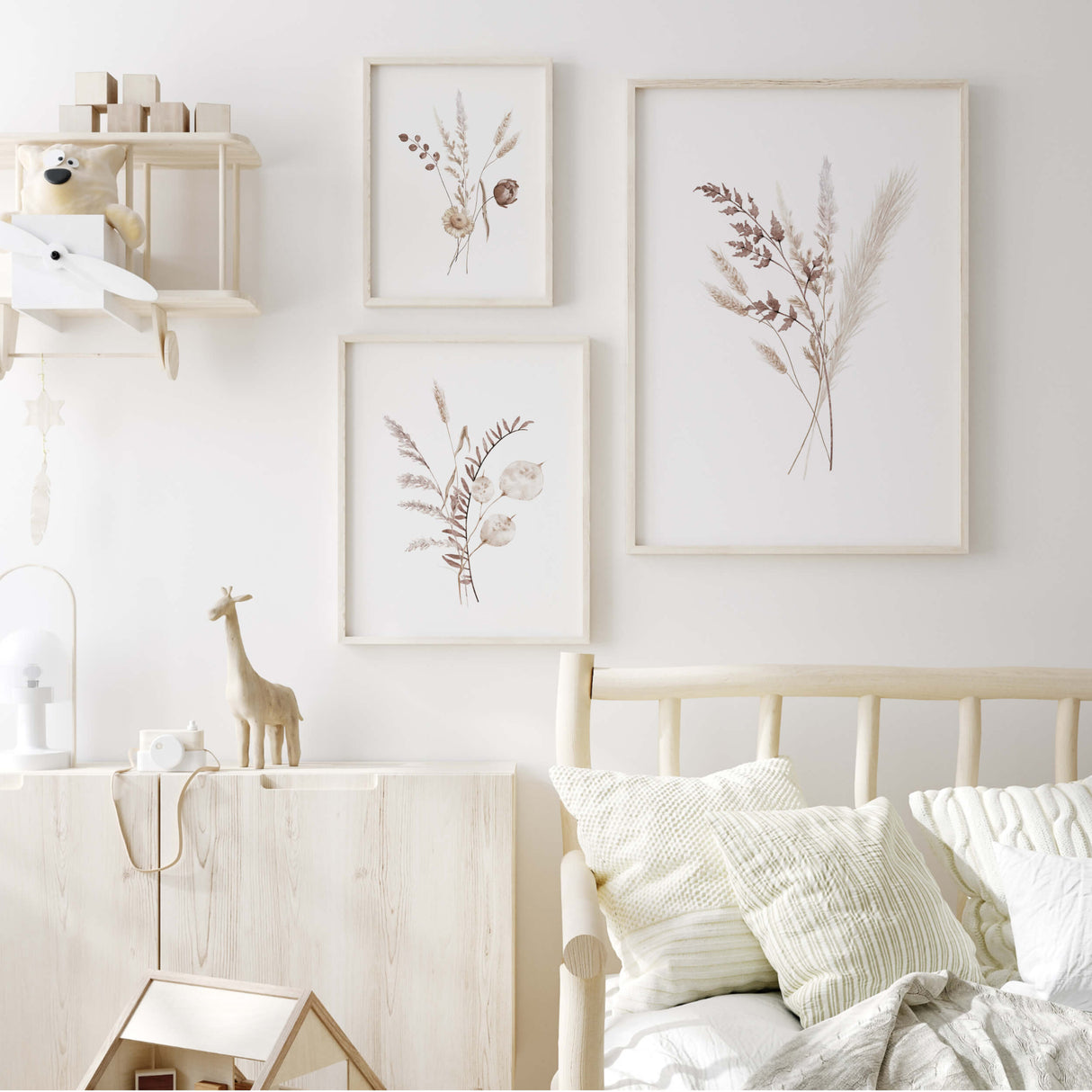 Minimalist beige wildflower posters for modern farmhouse interior

