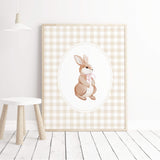 Cute bunny art print set for soft neutral baby nursery theme
