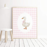 Set of 3 nursery prints with bunny, duck, and rabbit in light pink vintage design
