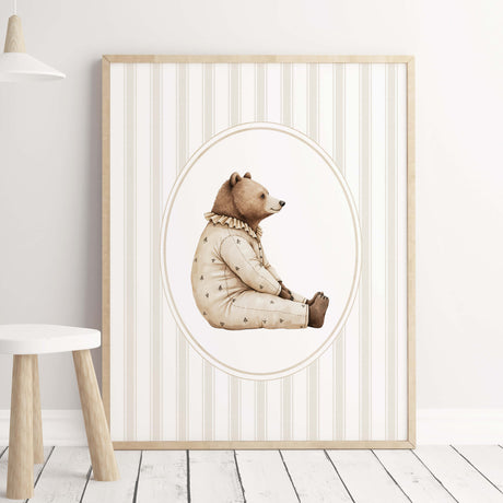Beige vintage animals for vintage nursery decor, beige nursery decor, gender neutral nursery decor, forest animal: bear
