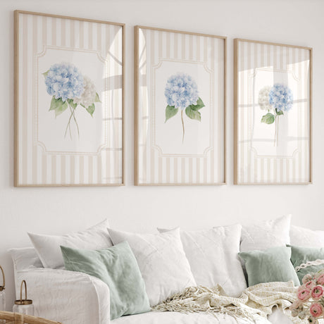 Digital botanical wall art set of 6 hydrangea prints instant download farmhouse decor