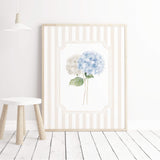 Set of 6 flower printable wall art hydrangea digital prints beige striped background