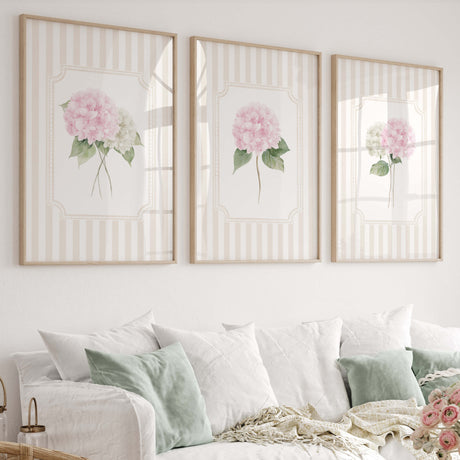 Beige pink hydrangea printable wall art set of 6 botanical floral prints