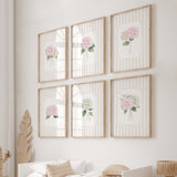 Cottagecore beige botanical pink white hydrangea printable poster collection