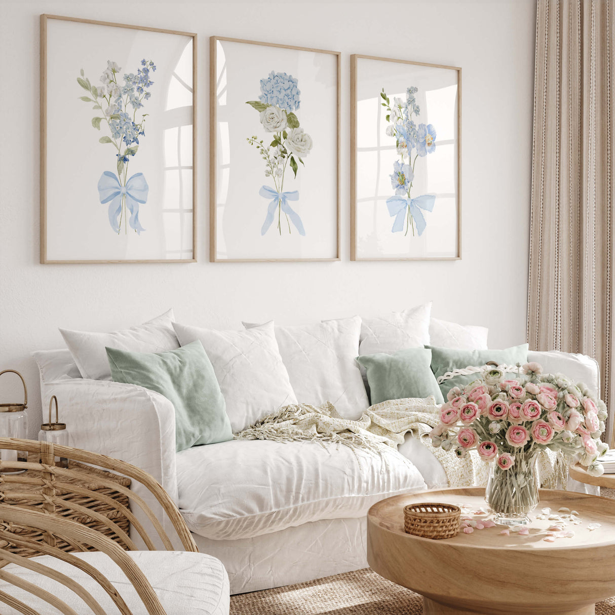 pastel blue wildflower bouquet prints digital download botanical wall art for baby nursery