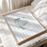 Set of 6 botanical blue stripe floral prints for baby boy nursery wall