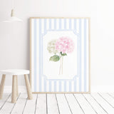 Blue striped hydrangea flower poster set digital wall art printable