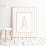 Blush pink initial wall art digital print set A–Z nursery decor for girls