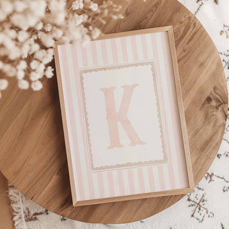 Blush pink alphabet wall art printable initial letter A to Z nursery decor digital download