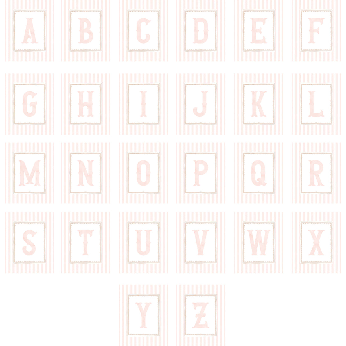 Pastel blush pink striped alphabet wall art digital print for baby room decor