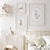 Watercolor bunny and duck printable for baby boys room decor, toddler room decor, blue nursery decor, boho nursery decor, cottagecore nursery decor, vintage nursery decor.